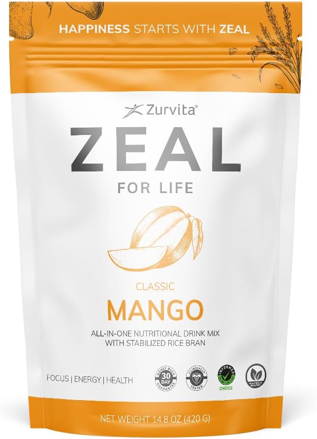Zurvita Zeal for Life Wellness Drink Mix - Mango Flavour - Gluten-Free, Vegan, with Biotin, Vitamins B12, C, D, E, Iron, Magnesium - 30 Servings (420 g) - görsel 1