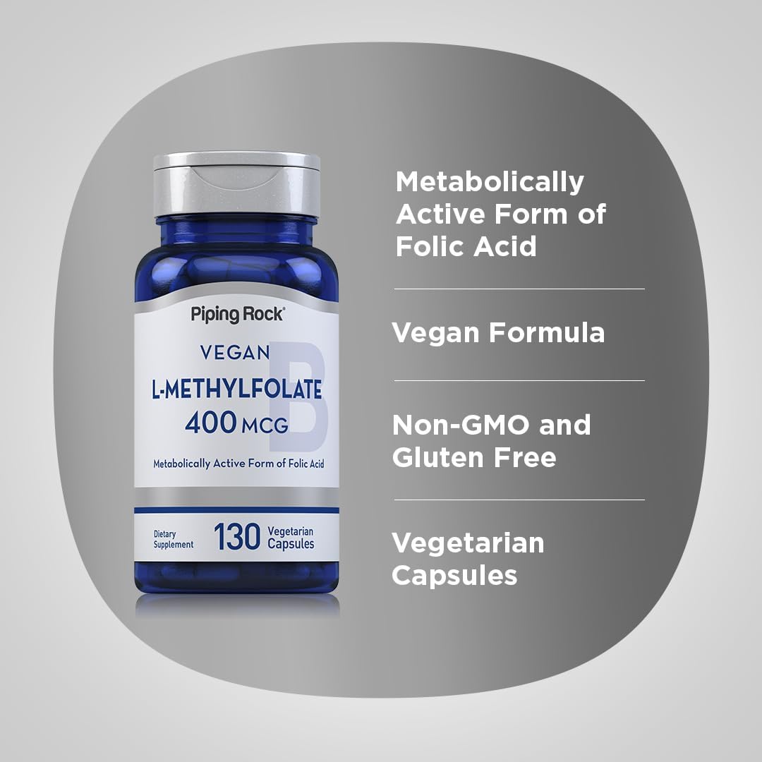 Piping Rock L-Methylfolate Supplement, 400 mcg, 130 Capsules - görsel 4