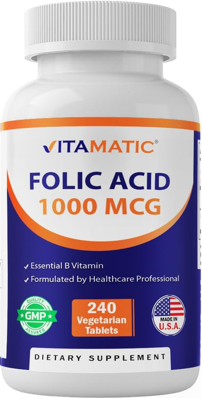 Vitamatic Folic Acid 1000 mcg (1 mg) - 480 Vegetarian Tablets (Pack of 2)