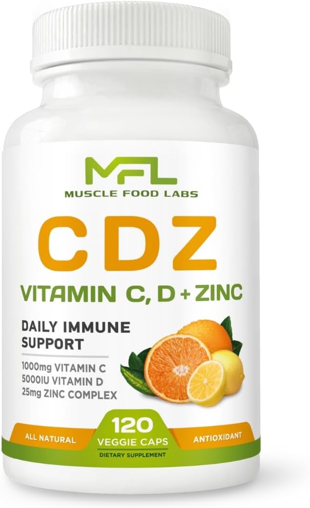 C D Z - Vitamin C 1000mg, Vitamin D3 125mcg (5000 IU), Zinc 25mg - 120 Vegetarian Capsules - görsel 1