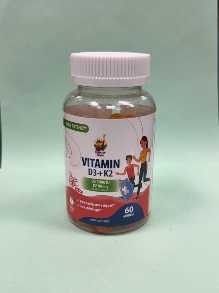 SUNNY SAM Sugar-Free Vitamin D3 K2 Gummies 5000 IU – Immune & Bone Support – 120 Count - görsel 9