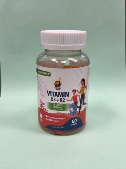 SUNNY SAM Sugar-Free Vitamin D3 K2 Gummies 5000 IU – Immune & Bone Support – 120 Count