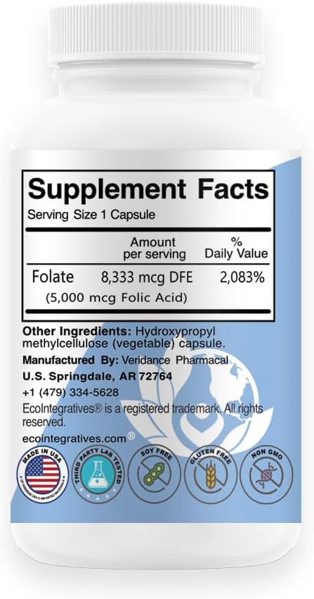 EcoIntegratives Folic Acid Folate 5mg (B9) – 100 Vegan Capsules - görsel 2