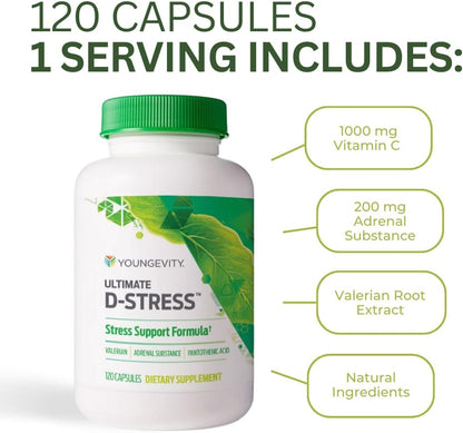 Youngevity Ultimate D-Stress – Stress Support Supplement with Magnesium, B Vitamins & Valerian Root, 120 Capsules