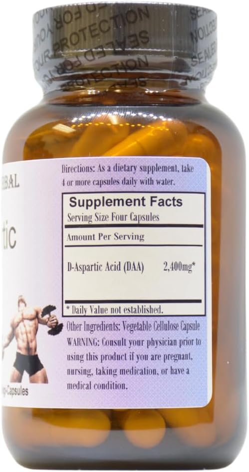 Barlowe's Herbal Elixirs D-Aspartic Acid Supplement | DAA | 600 mg Per Capsule | 60 Veggie Capsules | Athletic Performance | Stearate Free | Glass Bottle - görsel 2
