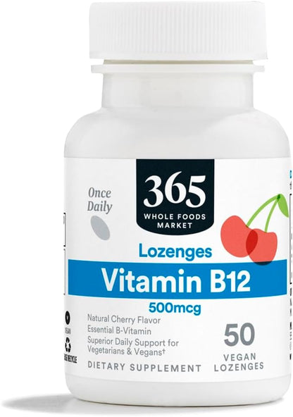 365 by Whole Foods Market, Vitamin B12 500mcg Lozenges, Natural Cherry Flavour, Vegan, 50 Count
