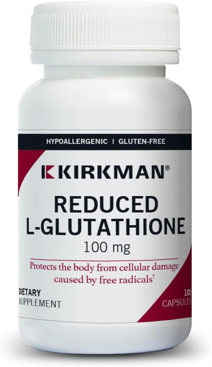 Kirkman Reduced L-Glutathione 100 mg – Hypoallergenic | 100 Vegetarian Capsules | Antioxidant Support