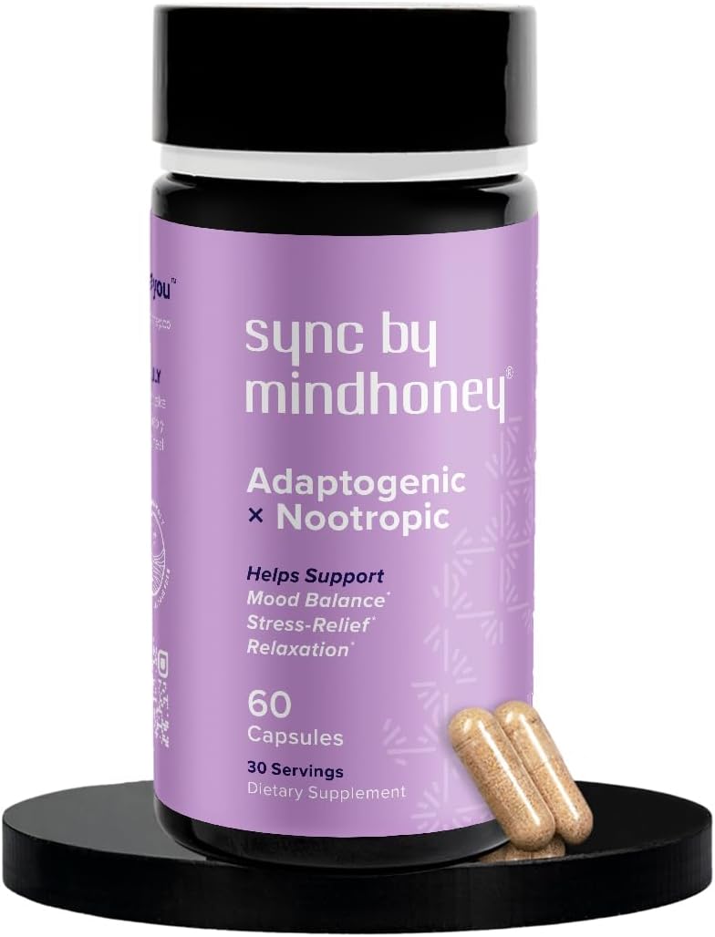 MINDHONEY | SYNC 60 Capsules, Premium All-in-One Adaptogenic Supplement | Relaxation, Mood Balance, Stress | Magnesium, Ashwagandha, Nootropics, Adaptogens, Minerals & Vitamins - görsel 1
