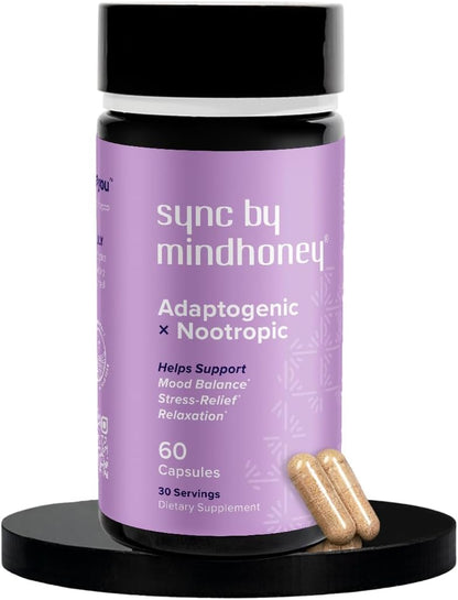 MINDHONEY | SYNC 60 Capsules, Premium All-in-One Adaptogenic Supplement | Relaxation, Mood Balance, Stress | Magnesium, Ashwagandha, Nootropics, Adaptogens, Minerals & Vitamins