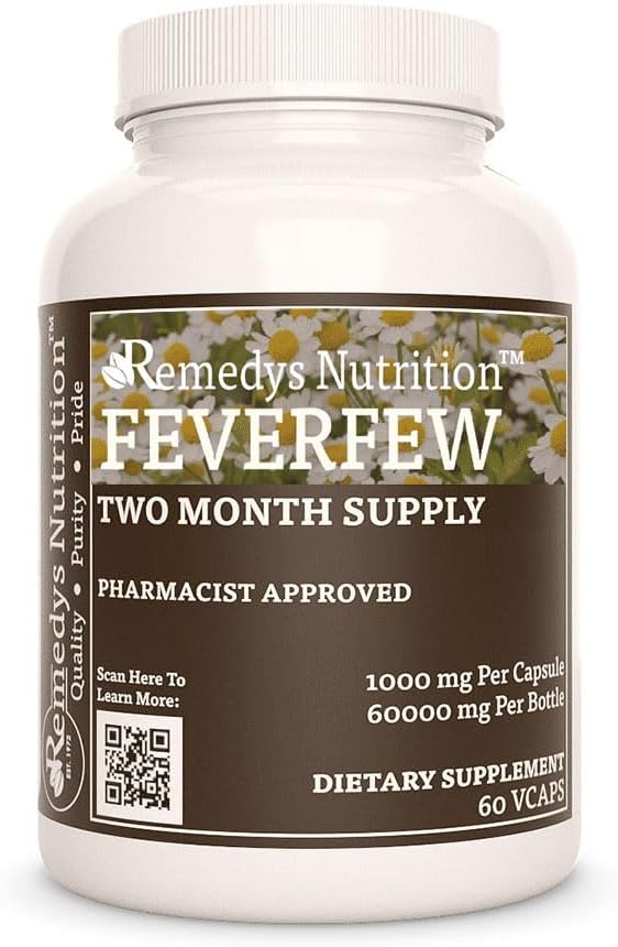 Feverfew | 1,000 mg, 60 Vegan Capsules Herbal Food Supplement | Two Month Supply - görsel 1