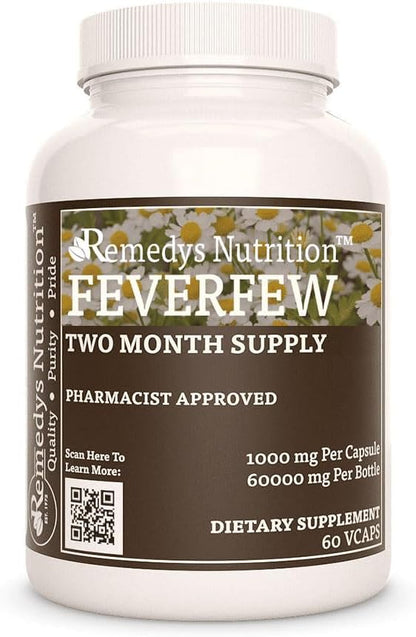 Feverfew | 1,000 mg, 60 Vegan Capsules Herbal Food Supplement | Two Month Supply