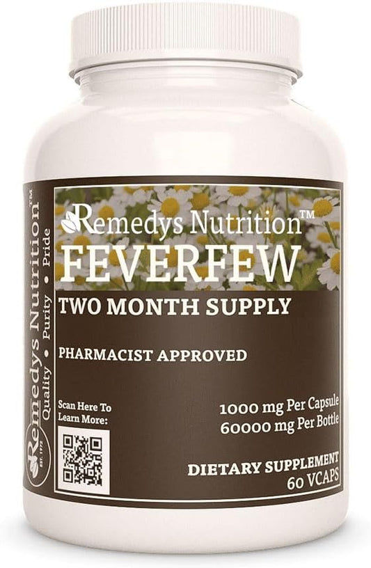 Feverfew | 1,000 mg, 60 Vegan Capsules Herbal Food Supplement | Two Month Supply