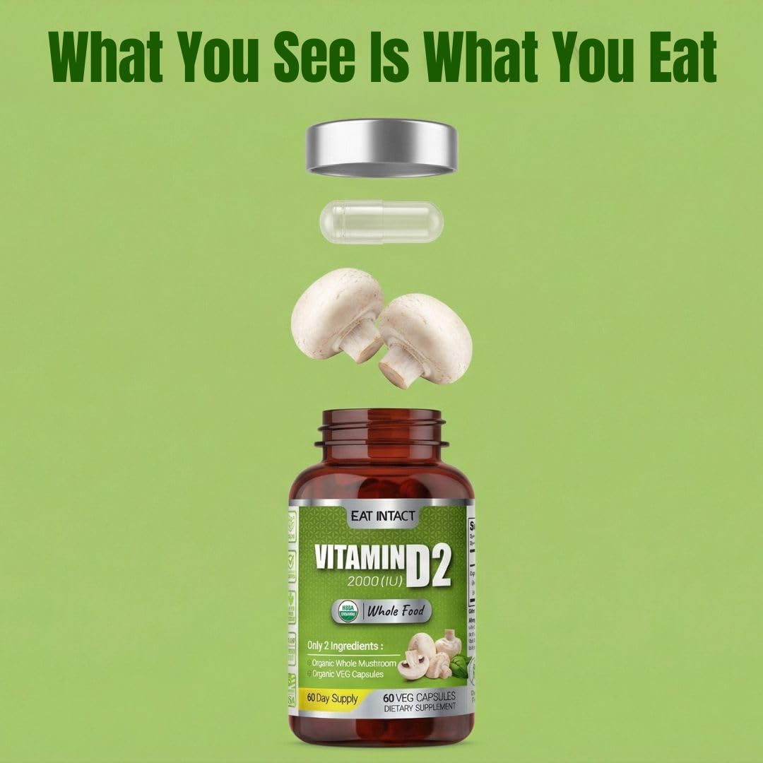 EAT INTACT USDA Organic Vegan Whole Food Vitamin D (D2), 2000 IU, 60-Day Supply - görsel 2