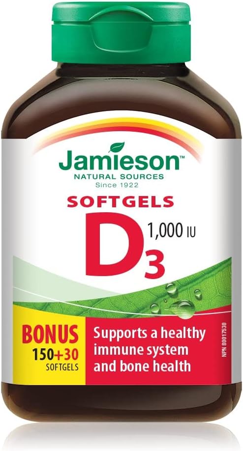 Jamieson Vitamin D 1000 IU (25 mcg) Softgels, 180 Count - görsel 1