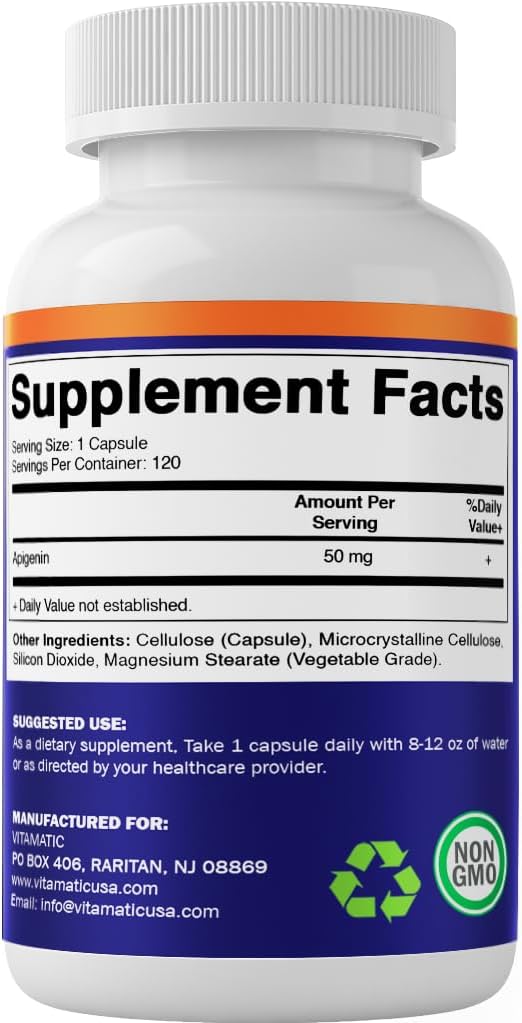 Vitamatic Apigenin 50mg – 120 Vegetarian Capsules, Plant-Based Flavonoid for Relaxation & Healthy Ageing - görsel 8