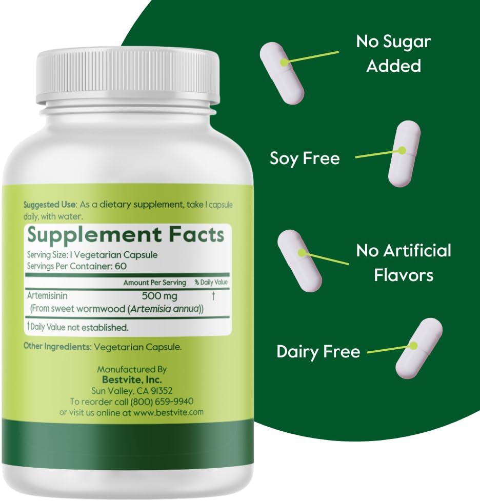 BESTVITE Artemisinin 500mg - 60 Vegetarian Capsules - Pure Formula - görsel 3