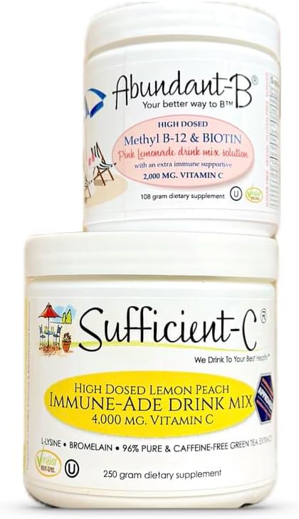 Sufficient-C Vitamin C & B12 Biotin Drink Mix Bundle (Lemon-Peach & Pink Lemonade) - görsel 1