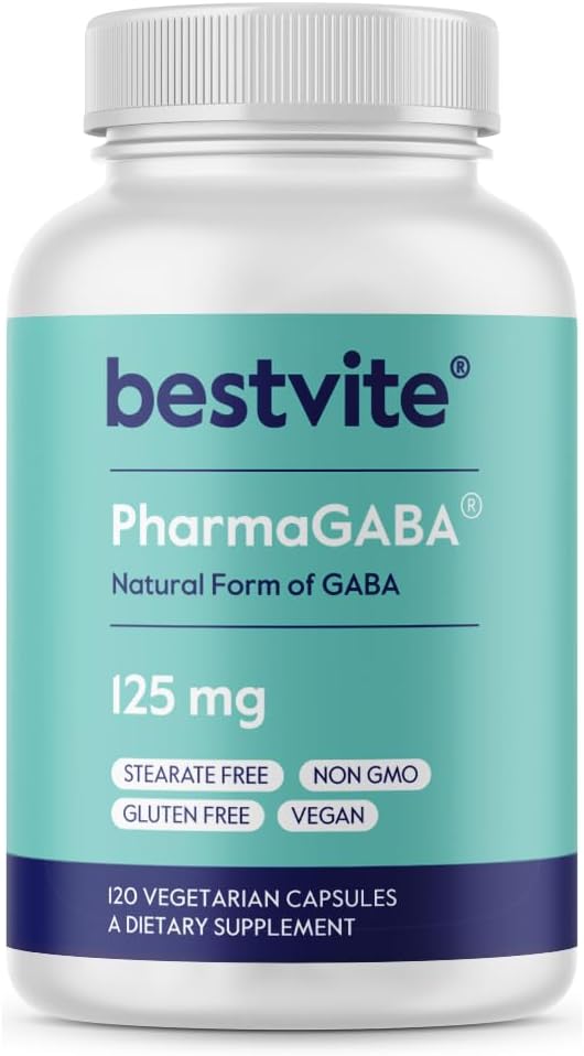 BESTVITE PharmaGABA (120 Veg Caps) – Natural GABA Supplement – No Stearates – Vegan – Non-GM – Gluten-free - görsel 1