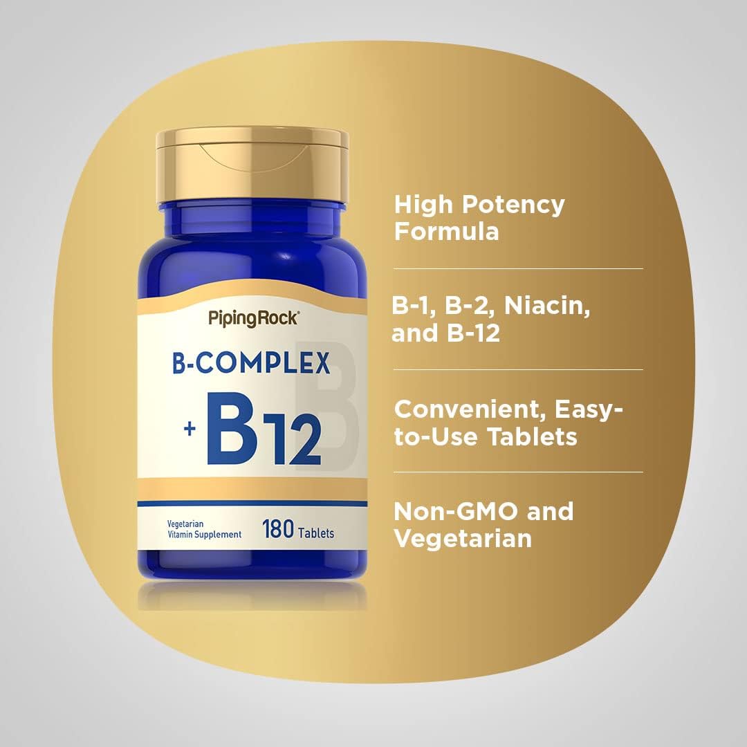 Piping Rock Vitamin B Complex | 180 Tablets | with B12 | Vegetarian, Non-GMO, Soya-free Supplement - görsel 4