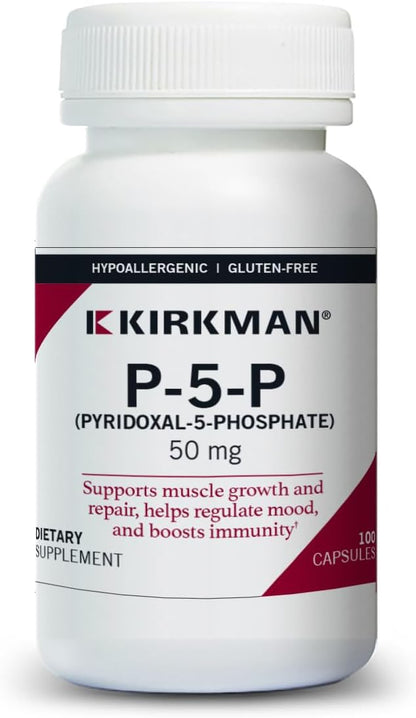 Kirkman – P-5-P (Pyridoxal 5-Phosphate, Vitamin B-6 Metabolite) 50 mg – Hypoallergenic 100 Capsules