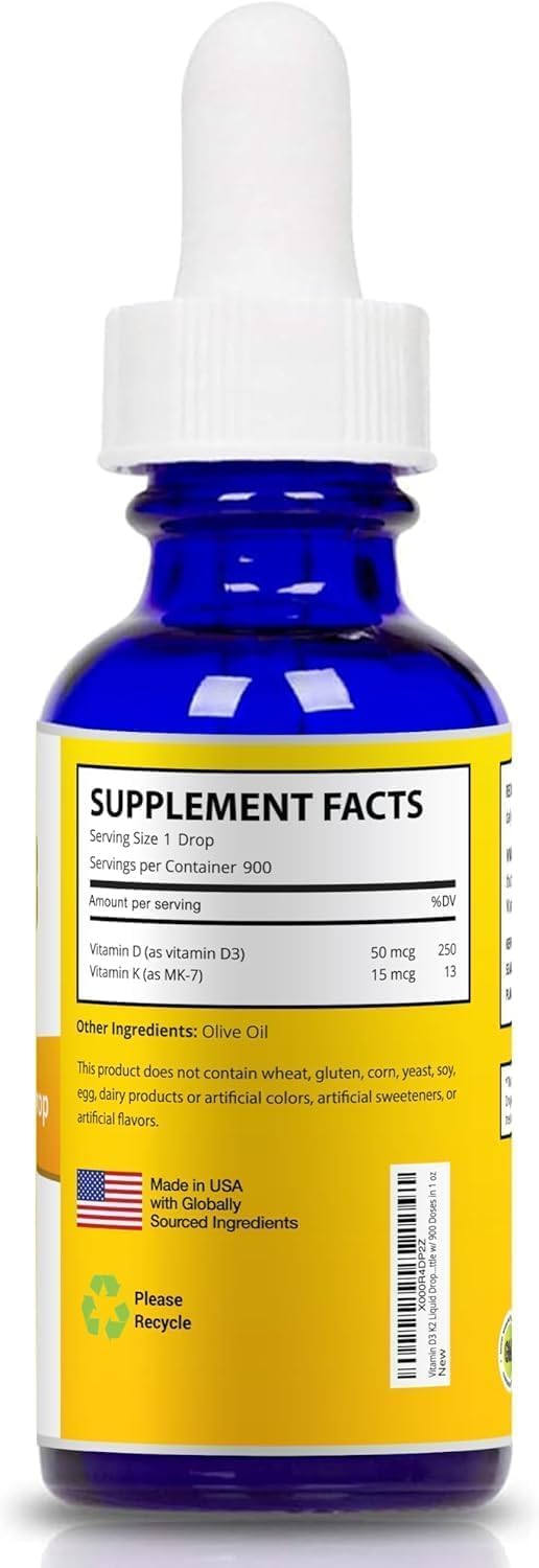Vitamin D3 K2 Liquid Drops - 2000 IU D3 + MK7 from Natto - 30 ml (Approx. 900 Drops) - görsel 2