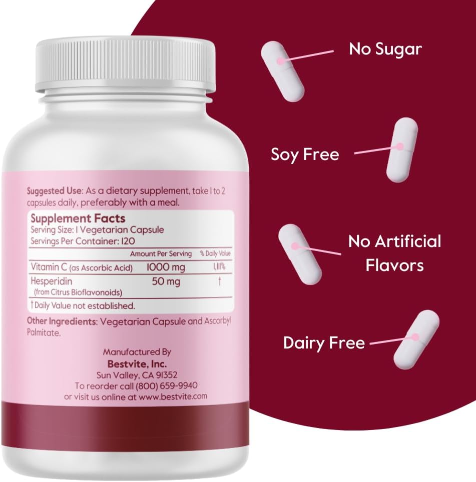BESTVITE High Strength Vitamin C 1000mg (120 – Collagen Synthesis: Vitamin C is necessary for normal collagen – Image 3