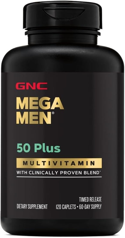 GNC Mega Men 50 Plus Multivitamin for Men Over 50 - Antioxidants, Heart Health, Prostate and Circulatory Support, 120 Caplets
