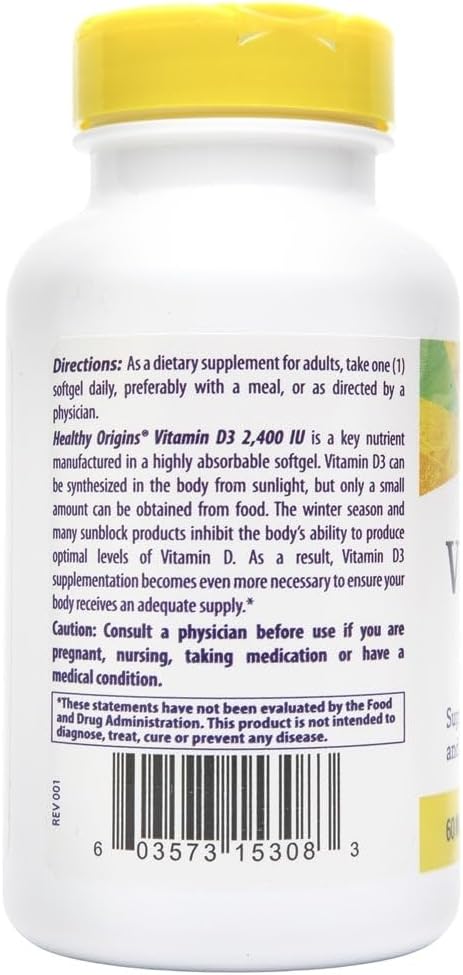 Healthy Origins Vitamin D3 2,400 IU Softgels – 360 Count - görsel 3