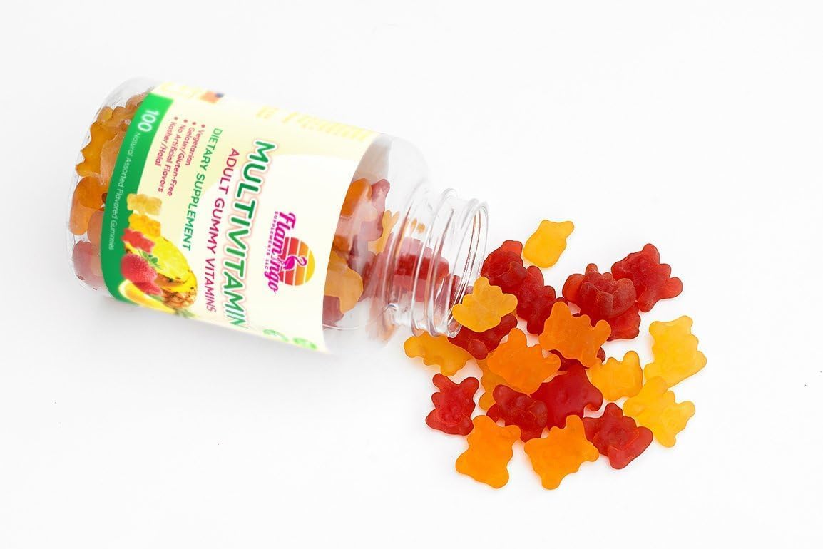 Flamingo Supplements Multivitamin Gummies | Vegan Friendly, Kosher Halal, No Gelatine, Non-GMO | for Men, Women & Kids | 3 Natural Flavours | Vitamins C, B3, B12, Biotin, Zinc & More | 100 Gummies - görsel 6