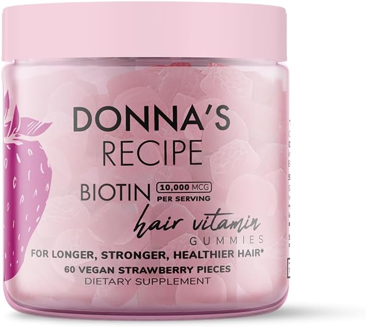 Donna's Recipe Vegan Strawberry Biotin Gummies – 10,000 mcg for Hair, Skin & Nails - görsel 1