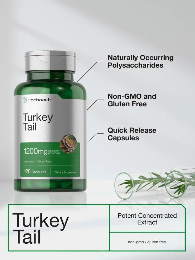 Horbäach Turkey Tail Mushroom Capsules | 120 Capsules | Non-GMO & Gluten-free Extract - görsel 4