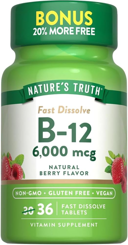 Nature's Truth Vitamin B-12 6000 mcg, Fast Dissolve Tablets, Natural Berry Flavour - görsel 1