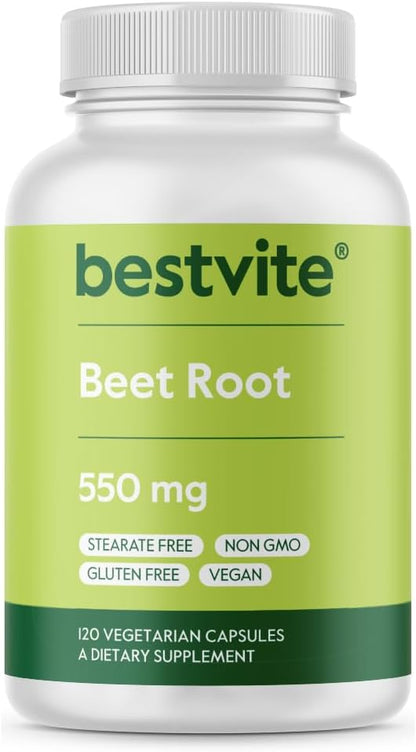 BESTVITE Beetroot, 550mg, 120 Vegetarian Capsules - Vegan, Non-GMO, Gluten-free