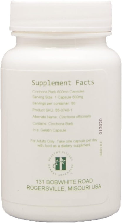 Cinchona Bark Capsules 600mg - Pure Powder, No Fillers (50 Capsules)