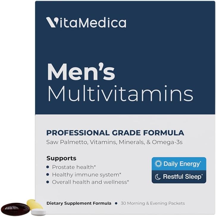 VitaMedica Men’s Multivitamin with Prostate Health Support – Vitamins, Minerals, Omega-3s, and Saw Palmetto – 30 Daily Packs - görsel 1