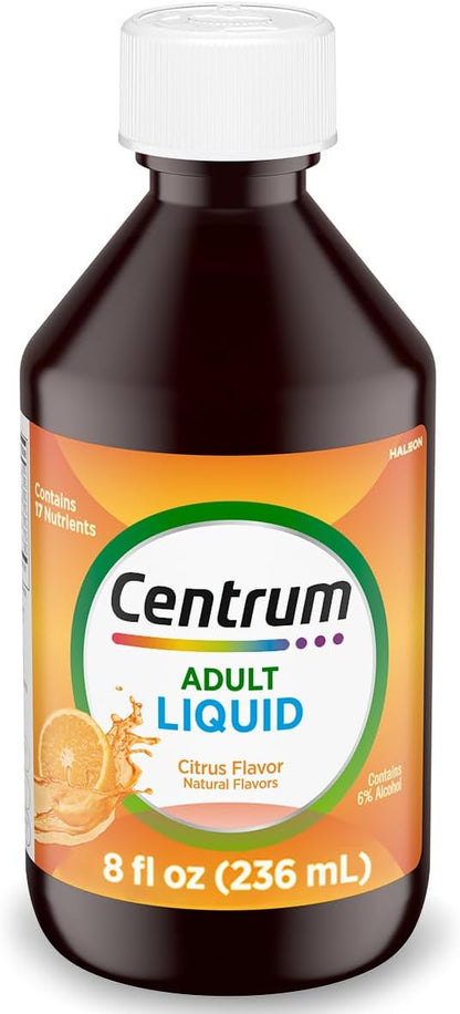 Centrum Liquid Multivitamin for Adults, Multivitamin/Multimineral Supplement with B Vitamins and Antioxidants, Citrus Flavour - 237 ml