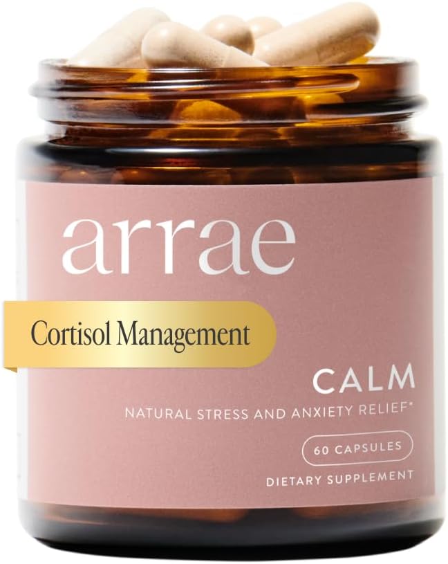 Arrae Calm Cortisol Manager - 60 Stress & Panic Relief Capsules - Mood Support Supplement with L-Theanine, Inositol, Passionflower, & Magnesium to Help You Feel Zen - görsel 1