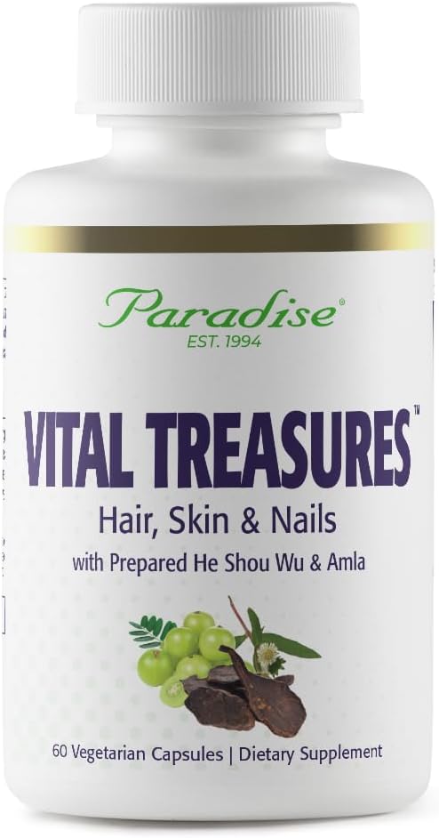 Paradise Herbs Vital Treasures Food Supplement - Hair, Skin and Nails Support - Super Potent Herbal Formula - 60 Veg Caps - görsel 1