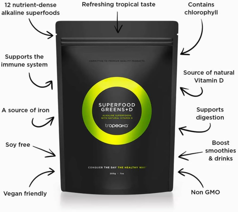 Tropeaka Superfood Greens + D – Organic Superfood Powder with Vitamin D for Energy, Immunity & Digestive Health - görsel 3