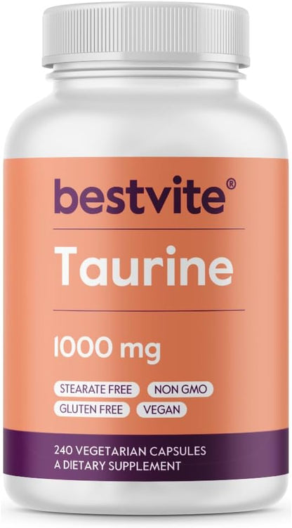 BESTVITE Taurine 1000mg – 240 Vegetarian Capsules – Pure Amino Acid Supplement – Vegan, Non-GMO, Gluten-Free