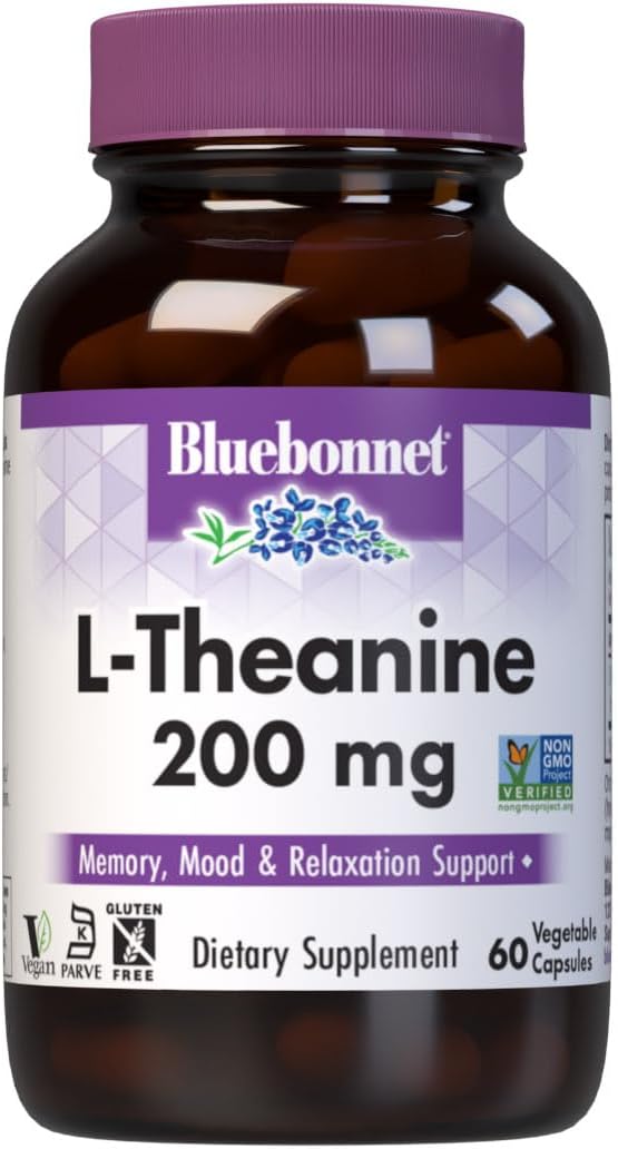 Bluebonnet Nutrition L-Theanine 200mg, Free-Form Amino Acid, Promotes Relaxation, Vegan, 60 Capsules - görsel 1