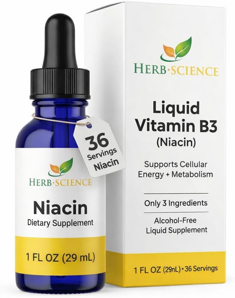 Herb-Science Liquid Vitamin B3 (Niacin) Drops, 30 ml (36 Servings) – Alcohol-Free Niacin Supplement for Energy-Yielding Metabolism Support - görsel 1