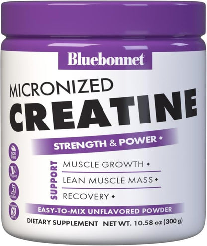 BlueBonnet Nutrition Micronised Creatine Monohydrate – Supports Lean Muscle Mass, Unflavoured, 300 g (60 Servings)