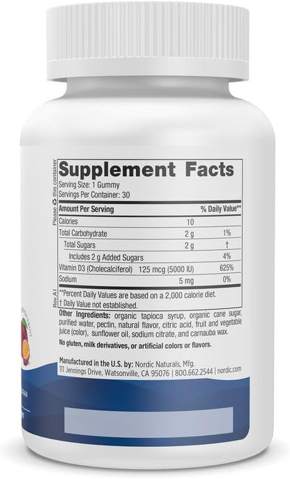 Nordic Naturals Vitamin D3 5000 IU Gummies, Passion Fruit, 30 Gummies