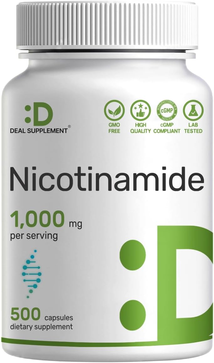 Vitamin B3 Nicotinamide 1,000mg – 500 Capsules – Flush Free Niacin Supplement - görsel 1