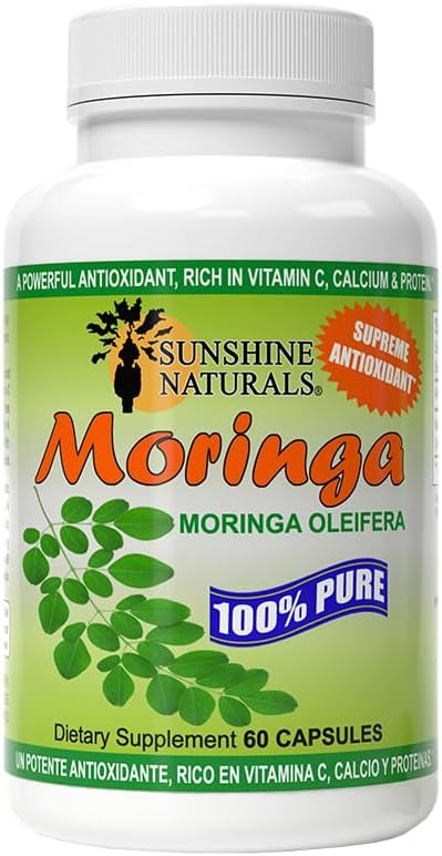Sunshine Naturals Moringa Food Supplement. Supports Normal Energy Release, Antioxidant Protection, and Digestive Health. Nutrient-Rich Superfood. 120 Capsules. Pack of 5