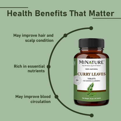 minature Curry Leaves Tablet (Murraya koenigii) - Pure & Natural, 1000mg, 90 Tablets