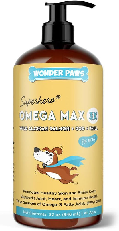Fish Oil for Dogs - Omega-3 for Dogs from Wild Alaskan Salmon, Cod and Krill Oil - EPA DHA Fatty Acids - Reduces Shedding and Itching - Skin, Joint, Immune and Heart Health - Liquid Supplement (473 ml)