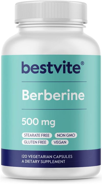 BESTVITE Berberine 500mg, 120 Vegetarian Capsules – Pure Formula, Vegan, Non-GMO
