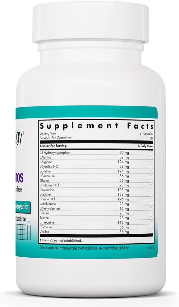 Nutricology Free Aminos - Essential Amino Acids Complex - 17 Free Form Blend with 5-HTP - Muscle & Healthy Metabolism Support - Vegetarian - 100 Capsules - görsel 2